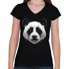 PRINTFASHION Black Metal Panda - Női V-nyakú póló - Fekete női póló