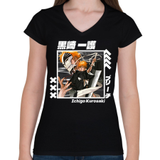 PRINTFASHION bleach ichigo - Női V-nyakú póló - Fekete női póló