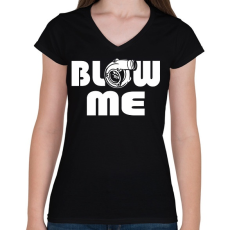 PRINTFASHION Blow me - Női V-nyakú póló - Fekete