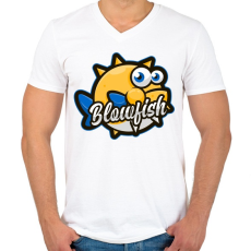 PRINTFASHION Blowfish - Férfi V-nyakú póló - Fehér