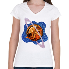 PRINTFASHION Blue cat planet - Női V-nyakú póló - Fehér