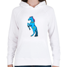 PRINTFASHION Blue Horse - Női kapucnis pulóver - Fehér