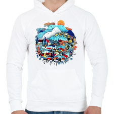 PRINTFASHION Blue landscape - Férfi kapucnis pulóver - Fehér női pulóver, kardigán