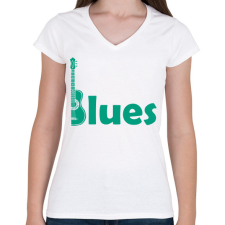 PRINTFASHION Blues - gitár - Női V-nyakú póló - Fehér női póló