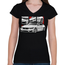 PRINTFASHION BMW illusztráció - Női V-nyakú póló - Fekete