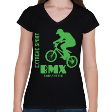 PRINTFASHION Bmx - Női V-nyakú póló - Fekete