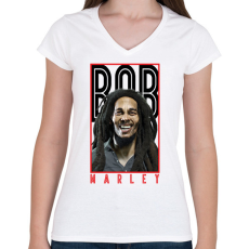 PRINTFASHION Bob Marley - Női V-nyakú póló - Fehér