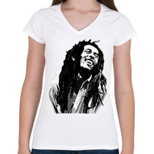 PRINTFASHION Bob Marley - Női V-nyakú póló - Fehér női póló