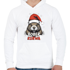 PRINTFASHION Bober Kurva - Férfi kapucnis pulóver - Fehér férfi pulóver, kardigán