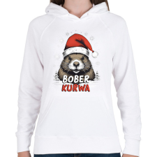 PRINTFASHION Bober Kurva - Női kapucnis pulóver - Fehér női pulóver, kardigán