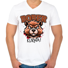 PRINTFASHION Bober kurwa - Férfi V-nyakú póló - Fehér férfi póló