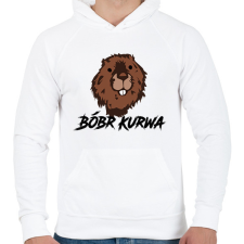 PRINTFASHION Bóbr kurwa - Férfi kapucnis pulóver - Fehér férfi pulóver, kardigán