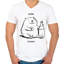 PRINTFASHION Bobr - vonalas - Férfi V-nyakú póló - Fehér férfi póló