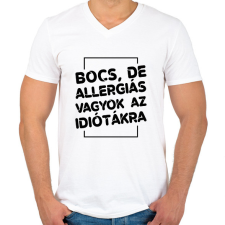 PRINTFASHION Bocs, de allergiás vagyok - Férfi V-nyakú póló - Fehér férfi póló
