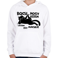 PRINTFASHION Bocsi hogy késtem láttam egy macskát - Gyerek kapucnis pulóver - Fehér