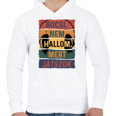 PRINTFASHION Bocsi, nem hallom, mert játszok - Férfi kapucnis pulóver - Fehér