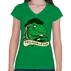 PRINTFASHION Bölcs raptor - Női V-nyakú póló - Zöld