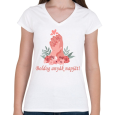 PRINTFASHION Boldog anyák napját! - Női V-nyakú póló - Fehér