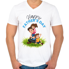 PRINTFASHION Boldog Apák napját - Férfi V-nyakú póló - Fehér férfi póló