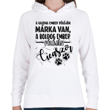 PRINTFASHION Boldog ember pólóján cicaszőr - Női kapucnis pulóver - Fehér női pulóver, kardigán