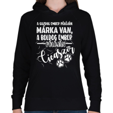PRINTFASHION Boldog ember pólóján cicaszőr - Női kapucnis pulóver - Fekete női pulóver, kardigán