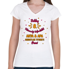 PRINTFASHION Boldog évfordulót - névvel - Női V-nyakú póló - Fehér női póló