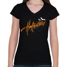 PRINTFASHION Boldog Halloweent 3 - Női V-nyakú póló - Fekete női póló