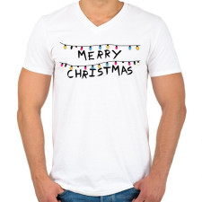 PRINTFASHION Boldog Karácsonyt - fényfüzér - Férfi V-nyakú póló - Fehér férfi póló