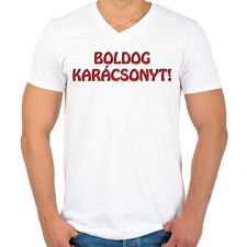 PRINTFASHION Boldog karácsonyt  - Férfi V-nyakú póló - Fehér férfi póló