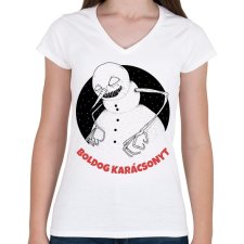 PRINTFASHION BOLDOG KARÁCSONYT - Női V-nyakú póló - Fehér női póló