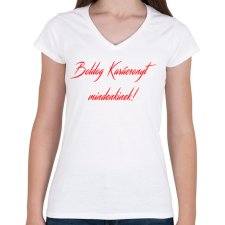 PRINTFASHION Boldog Karácsonyt - Női V-nyakú póló - Fehér női póló
