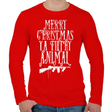 PRINTFASHION Boldog karácsonyt te mocskos állat - Férfi hosszú ujjú póló - Piros