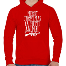 PRINTFASHION Boldog karácsonyt te mocskos állat - Férfi kapucnis pulóver - Piros férfi pulóver, kardigán