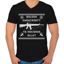 PRINTFASHION Boldog karácsonyt te mocskos állat - Férfi V-nyakú póló - Fekete férfi póló