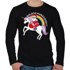 PRINTFASHION Boldog karácsonyt unikornison - Férfi hosszú ujjú póló - Fekete férfi póló
