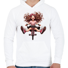 PRINTFASHION Boldog kerékpáros lány - Férfi kapucnis pulóver - Fehér férfi pulóver, kardigán