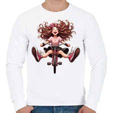 PRINTFASHION Boldog kerékpáros lány - Férfi pulóver - Fehér férfi pulóver, kardigán