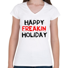 PRINTFASHION Boldog kiba**ott ünnepeket - Női V-nyakú póló - Fehér női póló