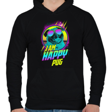 PRINTFASHION Boldog mopsz - Férfi kapucnis pulóver - Fekete férfi pulóver, kardigán