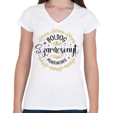 PRINTFASHION Boldog Szarácsonyt - Női V-nyakú póló - Fehér