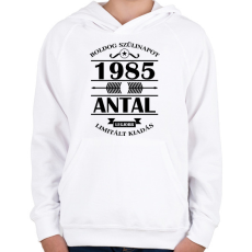 PRINTFASHION Boldog szülinapot - Évszámmal, névvel - Gyerek kapucnis pulóver - Fehér