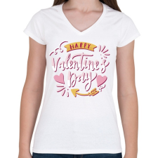 PRINTFASHION Boldog Valentin Napot - Női V-nyakú póló - Fehér női póló