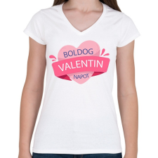 PRINTFASHION Boldog Valentin Napot - Női V-nyakú póló - Fehér női póló