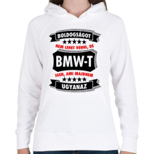 PRINTFASHION Boldogság = BMW - Női kapucnis pulóver - Fehér női pulóver, kardigán