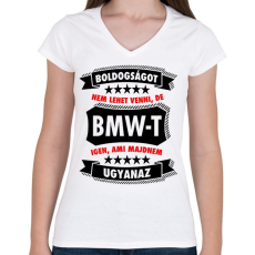 PRINTFASHION Boldogság = BMW - Női V-nyakú póló - Fehér