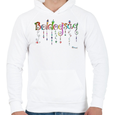 PRINTFASHION Boldogság - Férfi kapucnis pulóver - Fehér férfi pulóver, kardigán