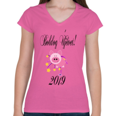 PRINTFASHION boldogújévet2 - Női V-nyakú póló - Rózsaszín