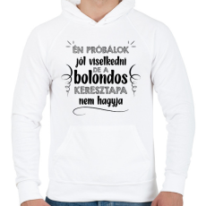 PRINTFASHION Bolondos keresztapa - Férfi kapucnis pulóver - Fehér
