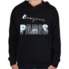 PRINTFASHION bonjour paris - Gyerek kapucnis pulóver - Fekete gyerek pulóver, kardigán