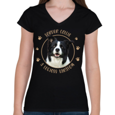 PRINTFASHION Border collie - Legjobb barát - Női V-nyakú póló - Fekete